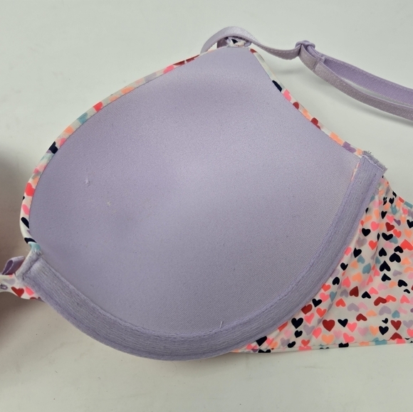 VICTORIA'S SECRET PUSH UP BRA LILAC PURPLE MULTI-COLORED HEART DESIGN WOMEN 34B - Picture 9 of 12